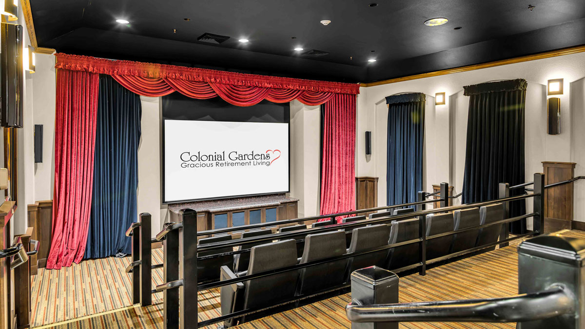 The theater room at Colonial Gardens