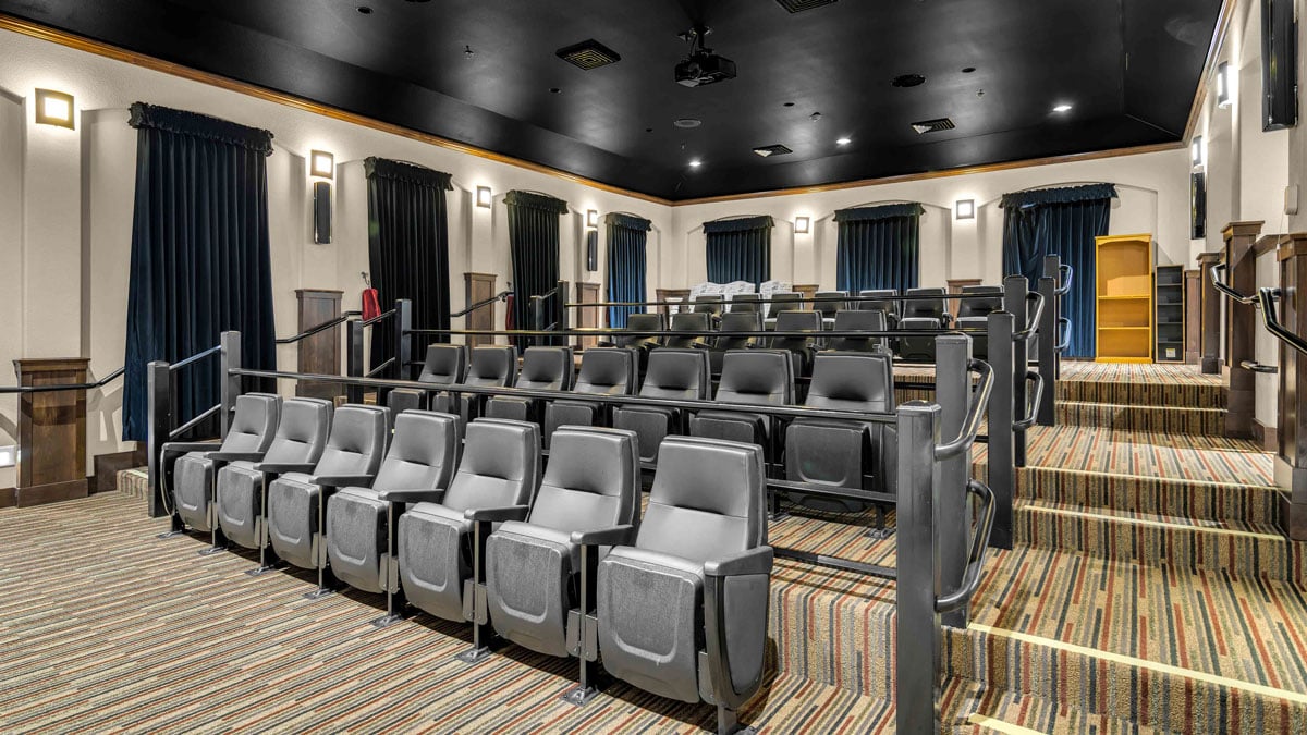 The theater room at Colonial Gardens